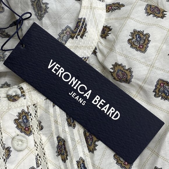 NEW VERONICA BEARD Lollie Paisley Button-Down Blouse – White Dove/Multi – S - Picture 6 of 12